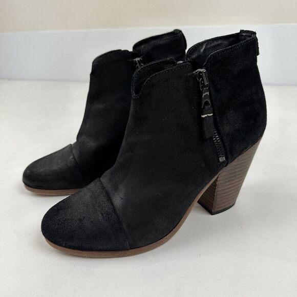 RAG & BONE NEW YORK Margot Black Leather Heeled Side Zip Ankle Booties 7.5/37.5 - Picture 3 of 13